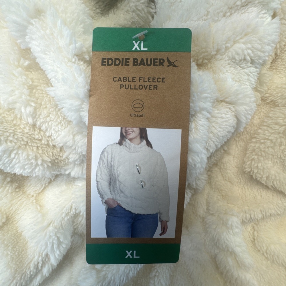Eddie Bauer Womens Ultrasoft Cable Fleece Pullover Ivory XL 1905755 - Picture 6 of 9